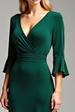 Dark Green V-Neck Long Mother of the Bride Dress with Half Sleeves