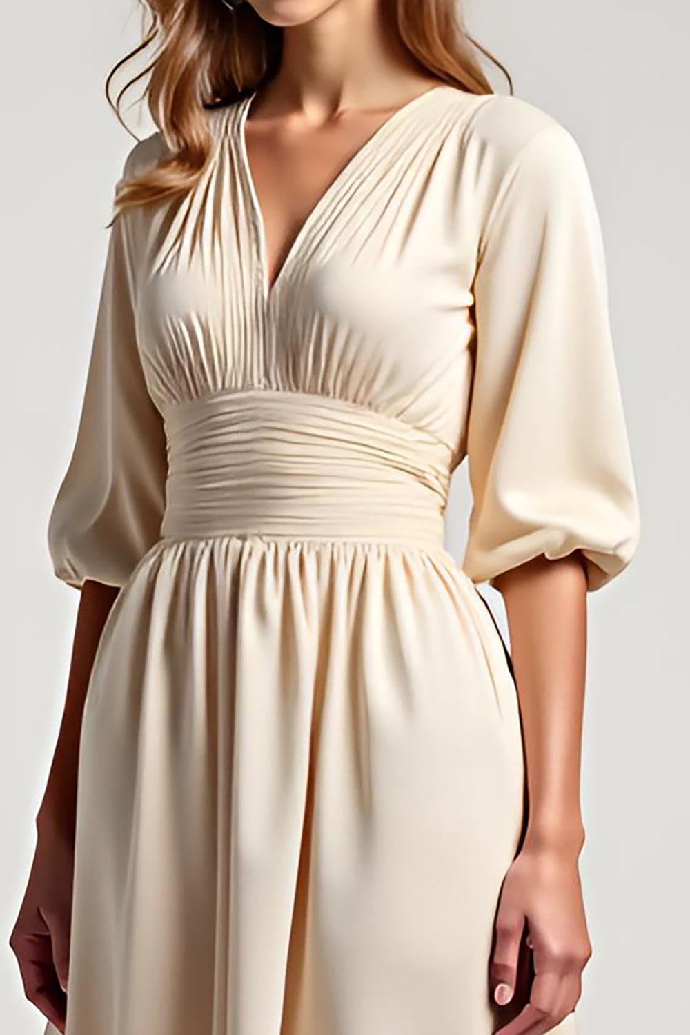 Chiffon Champagne A Line Knee-Length Mother of the Bride Dress