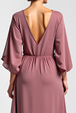 Beaded Vintage Mauve Scoop Mother of the Bride Dress with Half Sleeves