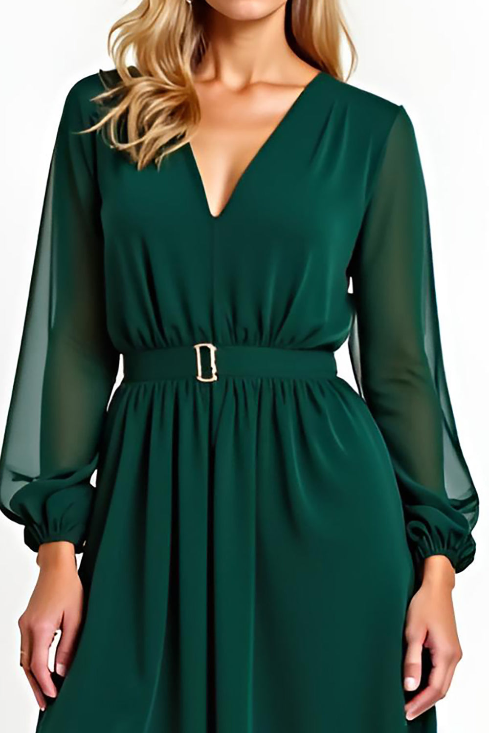 A Line Dark Green Chiffon Tea-Length Mother of the Bride Dress