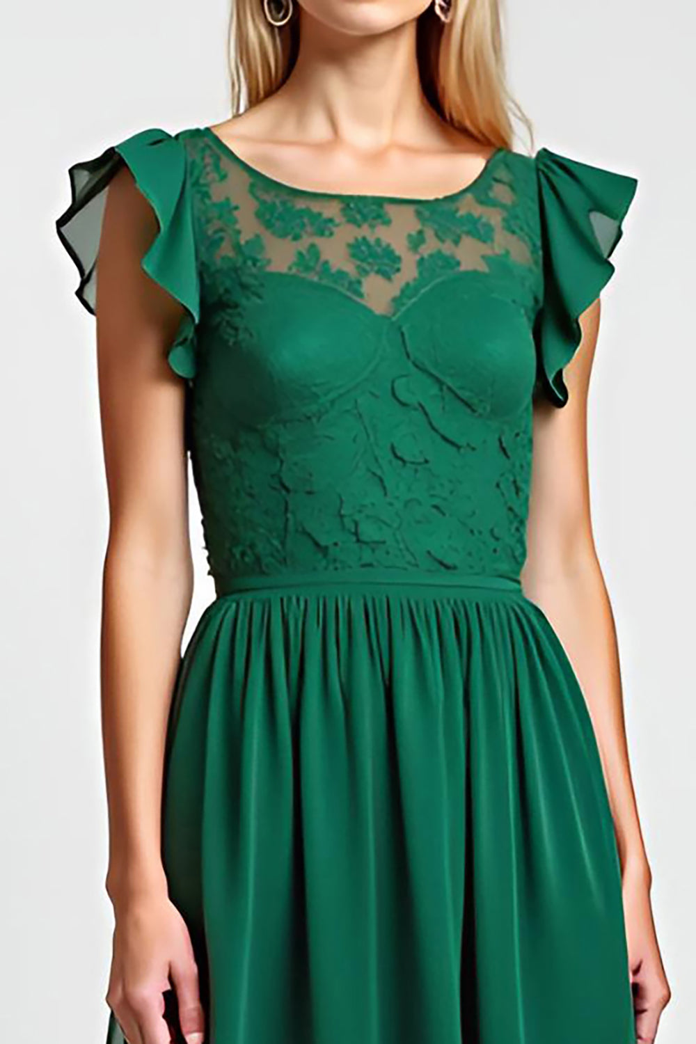 Scoop Dark Green Chiffon Long Mother of the Bride Dress