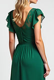 Scoop Dark Green Chiffon Long Mother of the Bride Dress