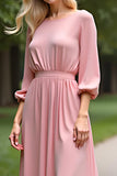 Pink Scoop Half Sleeves Long Mother of the Bride Dress