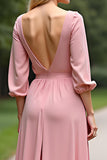 Pink Scoop Half Sleeves Long Mother of the Bride Dress