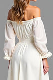 Off the Shoulder White Chiffon Graduation Dress