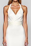 Halter White Sheath Satin Long Formal Dress