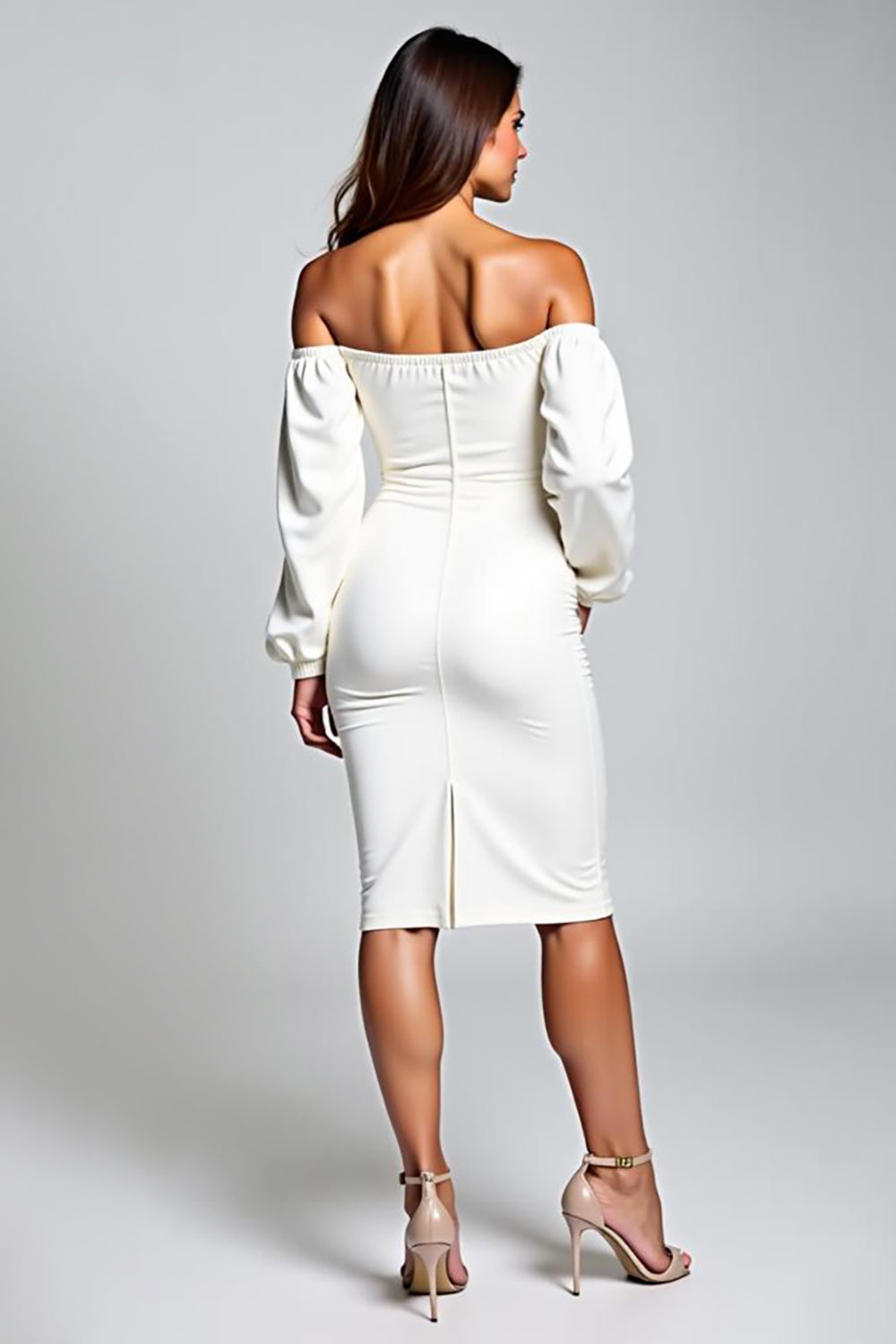 ZAPAKASA Women White Off the Shoulder Satin Knee Length Graduation Dress Sheath Long Sleeves Backless Little White Dress ZAPAKASA Women White Off the Shoulder Satin Knee Length Graduation Dress Sheath Long Sleeves Backless Little White Dress