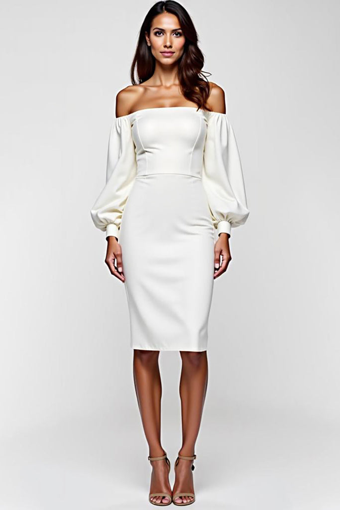 ZAPAKASA Women White Off the Shoulder Satin Knee Length Graduation