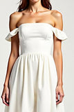 Off the Shoulder White A Line Chiffon High Low Formal Dress