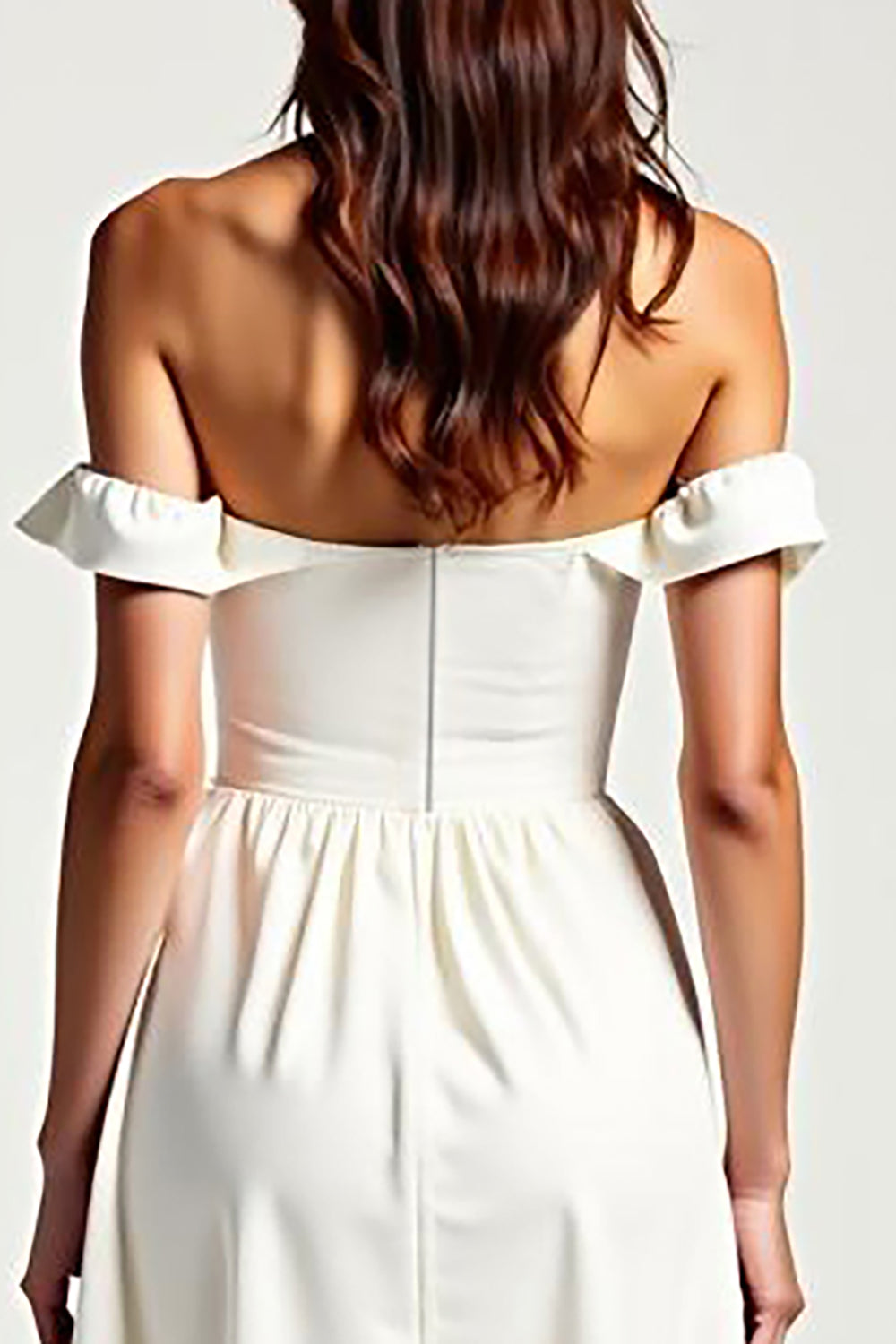 Off the Shoulder White A Line Chiffon High Low Formal Dress