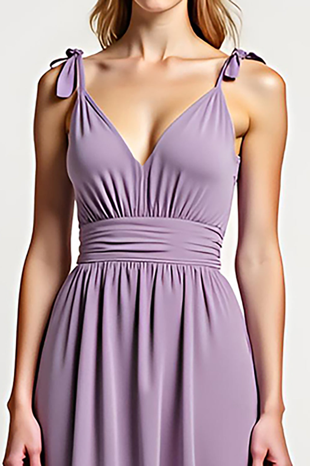 A Line Lilac Backless Ruched Chiffon Long Bridesmaid Dress