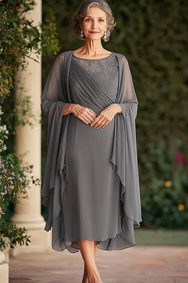 ZAPAKA Women Grey Mother of the Bride Dress Scoop Wedding Guest Dress with Chiffon Jacket, Grey / US16W