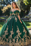 Dark Green Princess Tulle Quinceanera Dress Off the Shoulder Sweet 16 Dress with Appliques