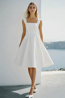 Zapaka Women Square Neck Graduation Dress White Chiffon Spaghetti Straps A Line Short Cocktail Dress, White / US22W Zapaka Women Square Neck Graduation Dress White Chiffon Spaghetti Straps A Line Short Cocktail Dress, White / US22W