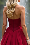 Sweetheart Tiered Red A Line Prom Dress with Embroidery
