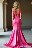 Off the Shoulder Sheath Fuchsia Mermaid Prom Dress with Ruches