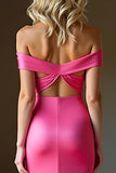 Off the Shoulder Sheath Fuchsia Mermaid Prom Dress with Ruches