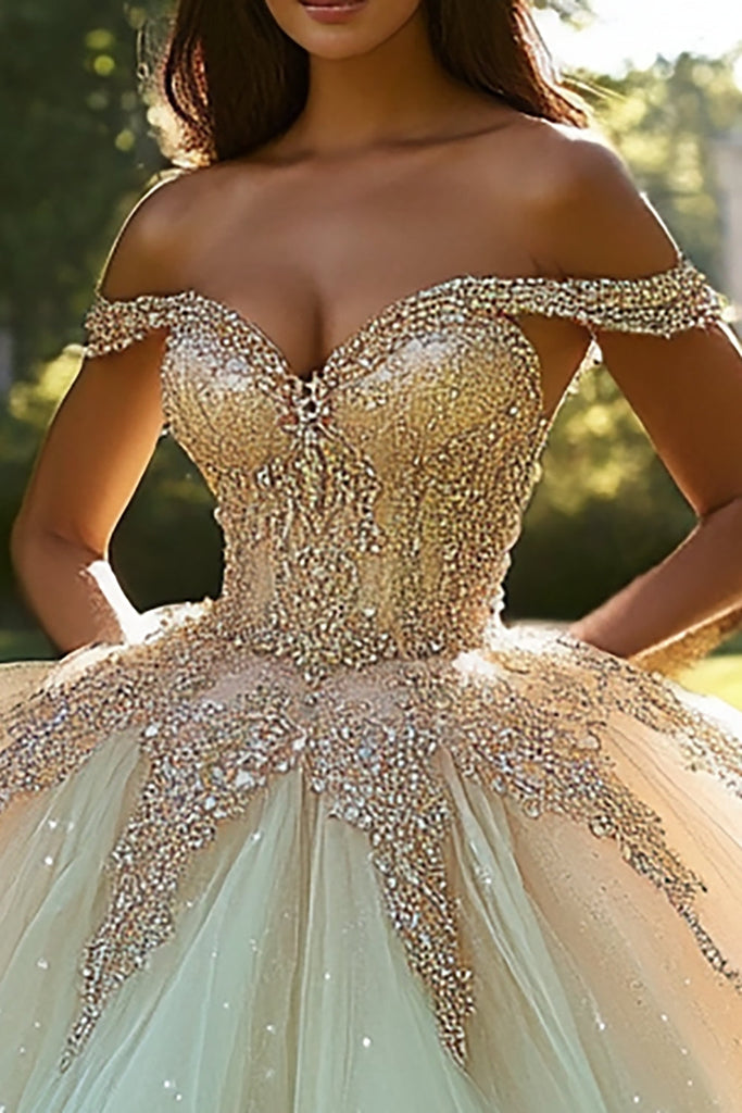 Champagne Tulle Lace Ball Gown Quinceanera Dress main image 1