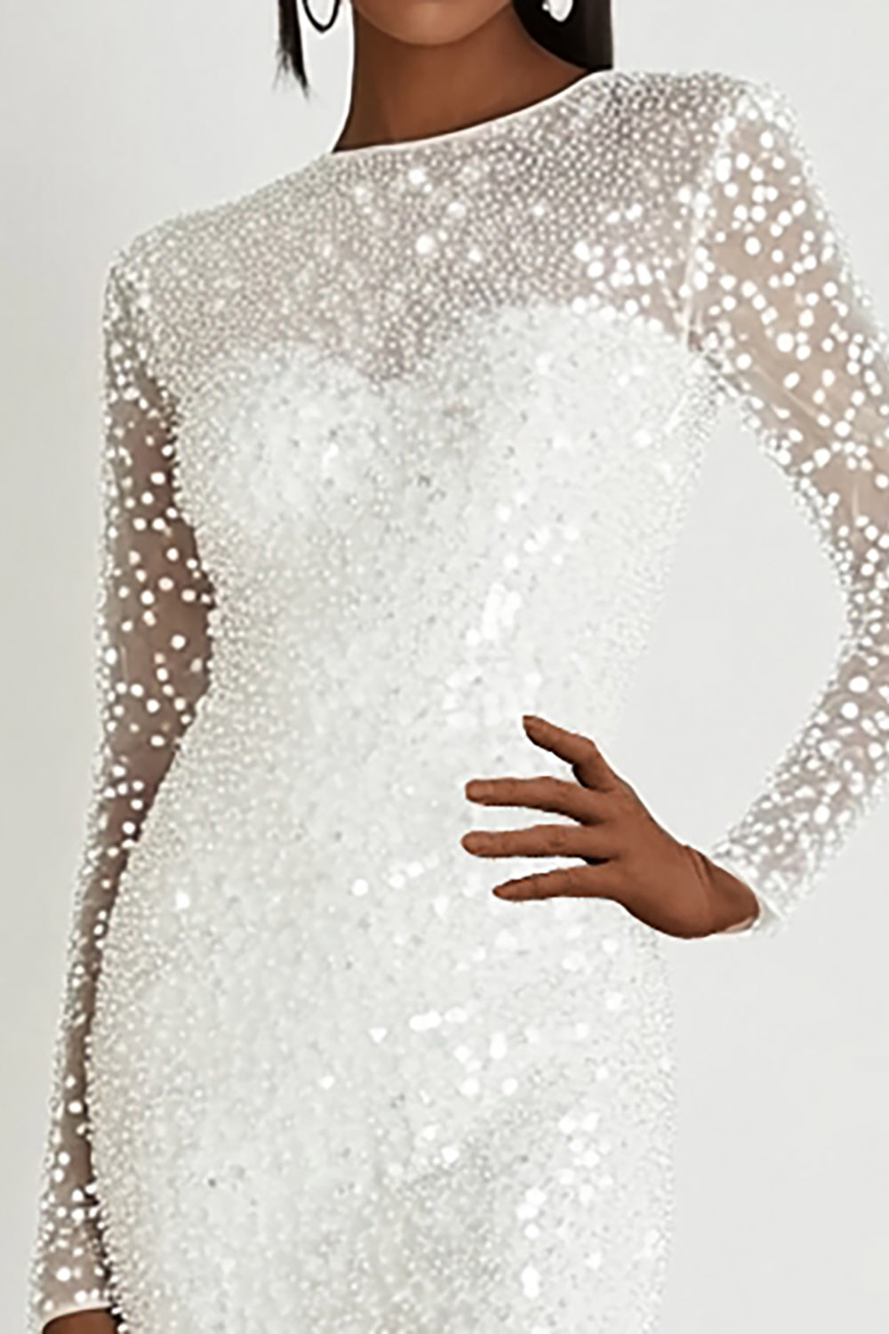 Zapakasa Women White Sequins Graduation Dress Bodycon Scoop Neck Long Sleeves Short Cocktail Dress Zapakasa Women White Sequins Graduation Dress Bodycon Scoop Neck Long Sleeves Short Cocktail Dress