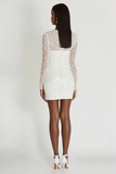 White Sequins Bodycon Scoop Neck Long Sleeves Short Graduation Dress