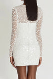 White Sequins Bodycon Scoop Neck Long Sleeves Short Graduation Dress