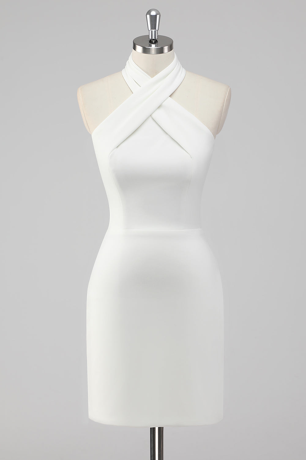 Backless Bodycon Long Little White Dress Halter Neck Satin Short Party Dress