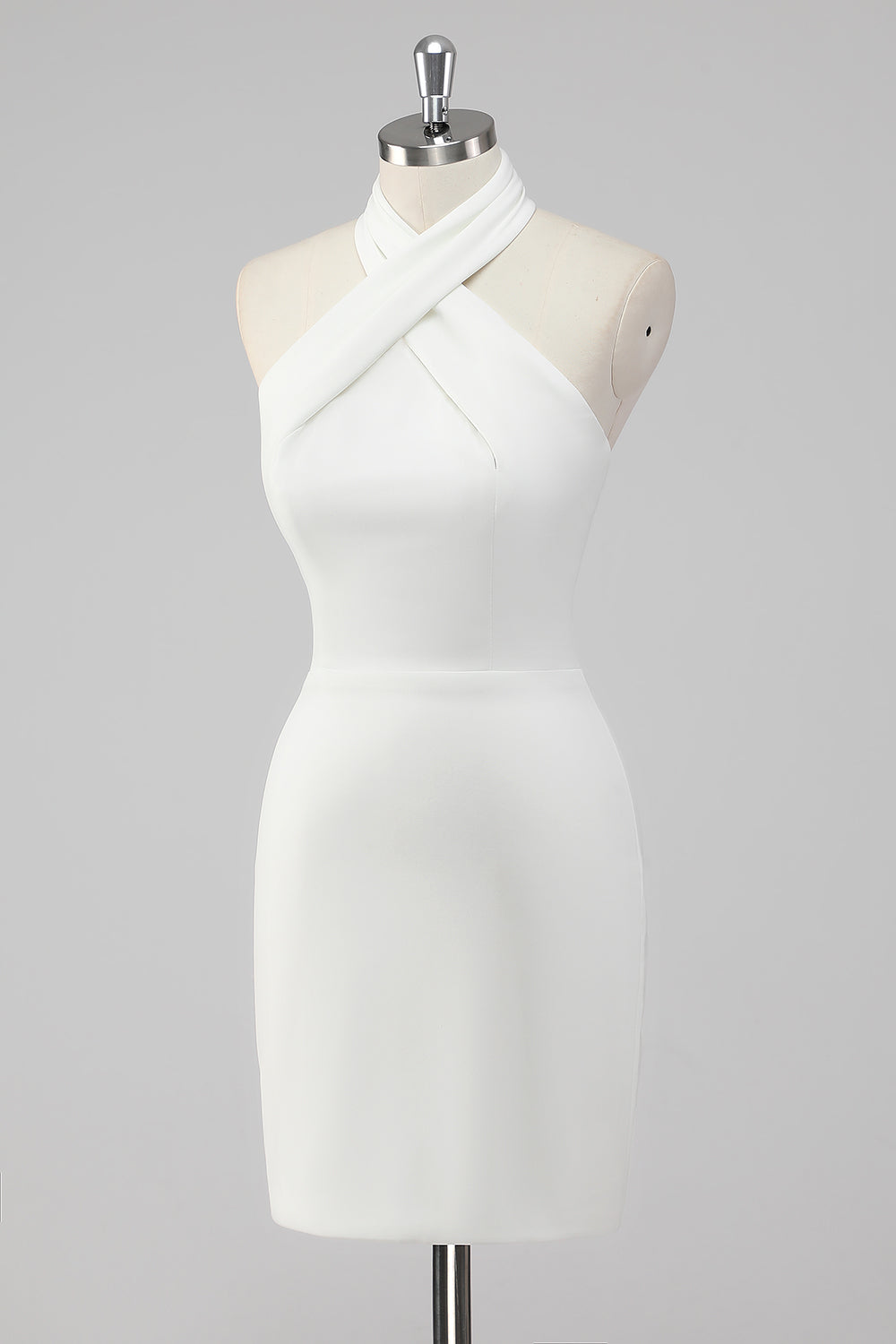 Bodycon Satin Halter Neck Backless Short Little White Dress