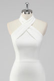 Bodycon Satin Halter Neck Backless Short Little White Dress