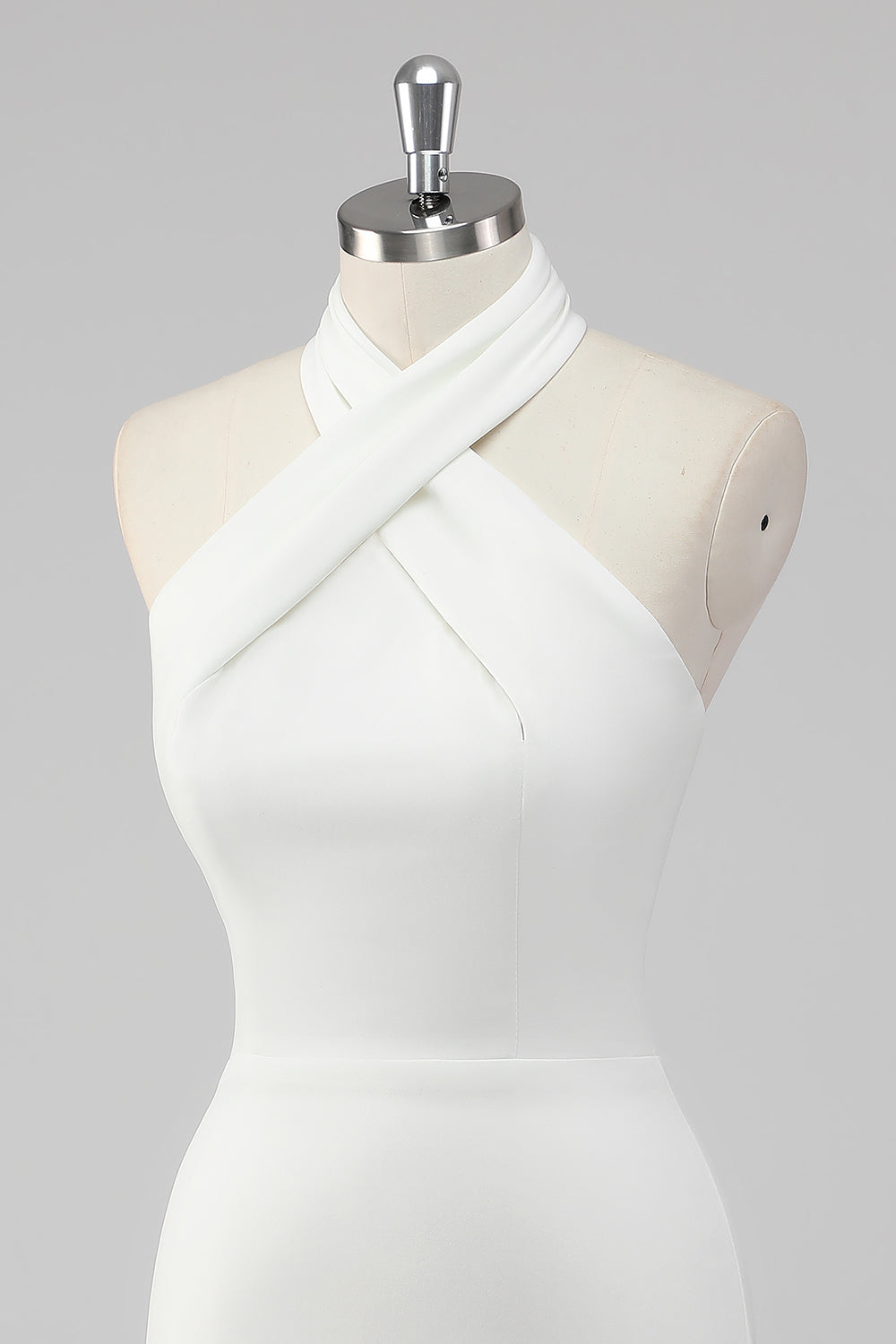 Bodycon Satin Halter Neck Backless Short Little White Dress