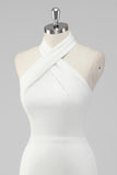 Bodycon Satin Halter Neck Backless Short Little White Dress