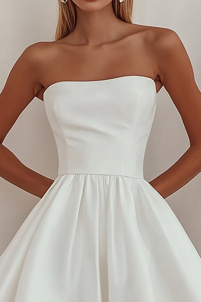 ZAPAKA Women Little White Dress A-Line Straight Satin Knee Length
