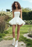 Knee Length A-Line Straight Satin Little White Dress