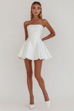 Simple White Graduation Dress A-Line Strapless Little White Dress