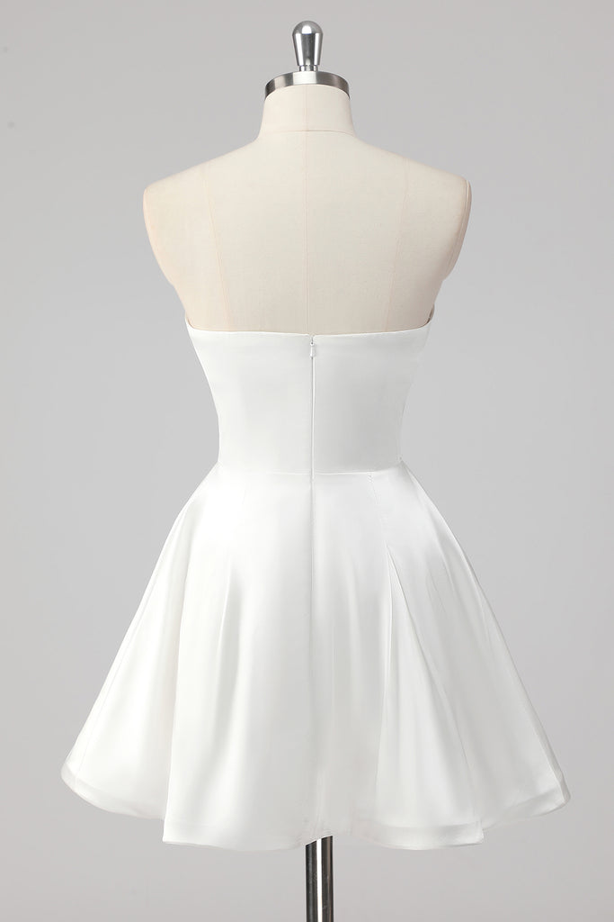 ZAPAKASA Women Simple White Graduation Dress A-Line Strapless Little