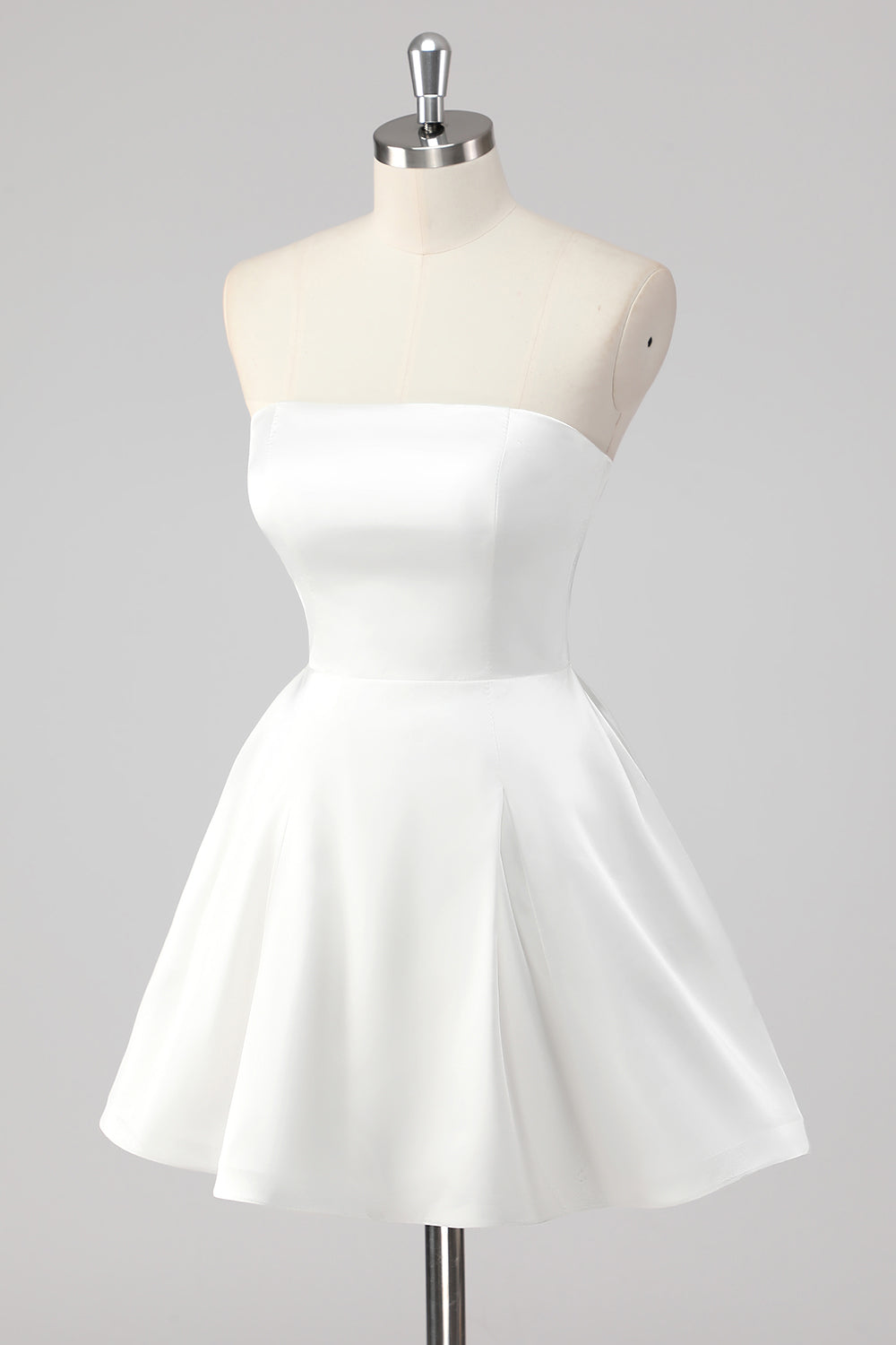 mini white graduation dress ZAPAKASA Women Simple White A-Line Graduation Dress Strapless Square Neck Mini Backless Ruched Satin Little White Dress