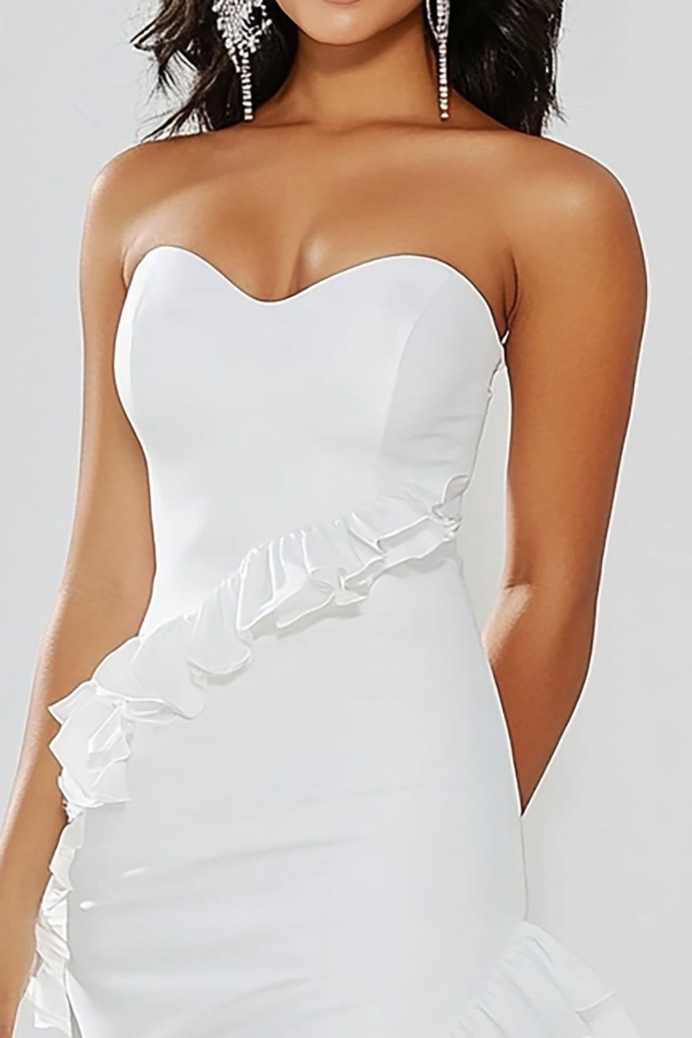 ZAPAKA Women Chic White Graduation Dress Ruffled Sweetheart Bodycon Mini Dress, White / US24W