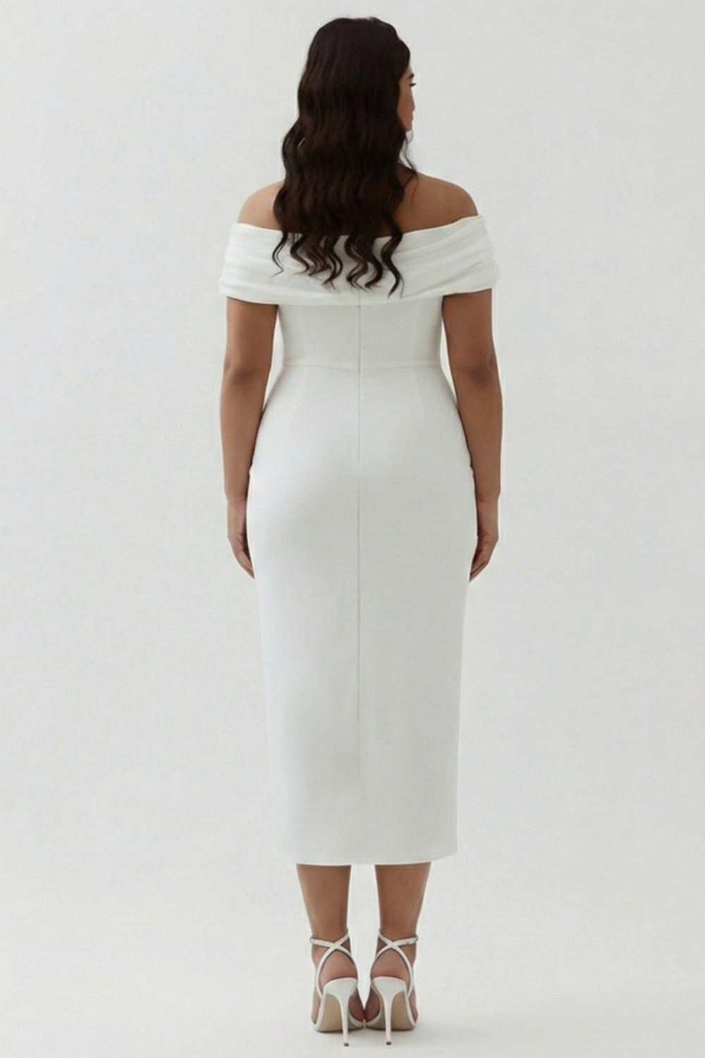 White Sheath Off the Shoulder Matte Satin Asymmetrical Graduation Dress