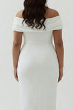 Plus Size White Sheath Satin Off the Shoulder Matte Asymmetrical Graduation Dress