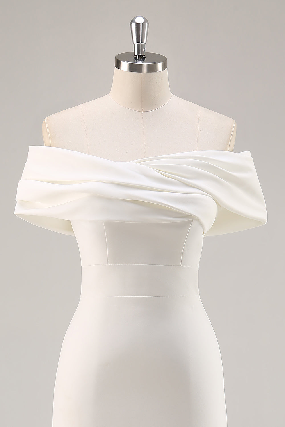 White Satin Sheath Off the Shoulder Matte Asymmetrical Graduation Dress