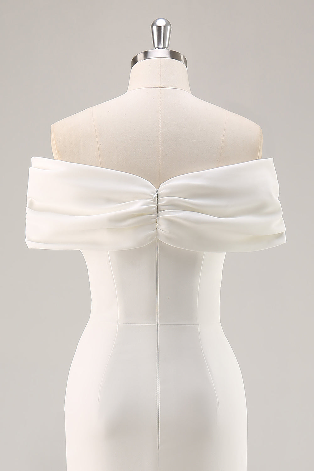 White Satin Sheath Off the Shoulder Matte Asymmetrical Graduation Dress