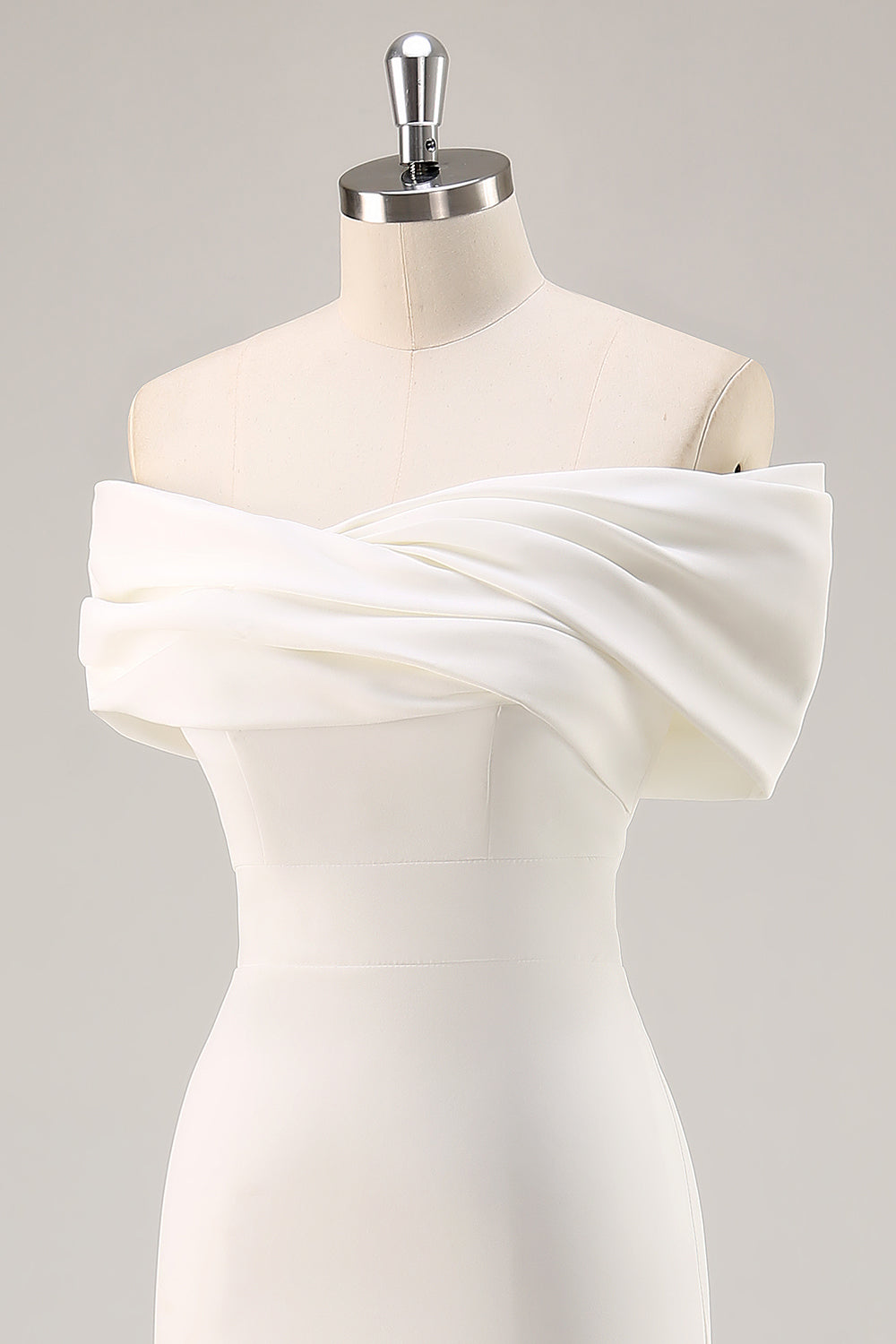 White Satin Sheath Off the Shoulder Matte Asymmetrical Graduation Dress