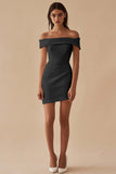 Satin White Off the Shoulder Sheath Short Graduation Dress