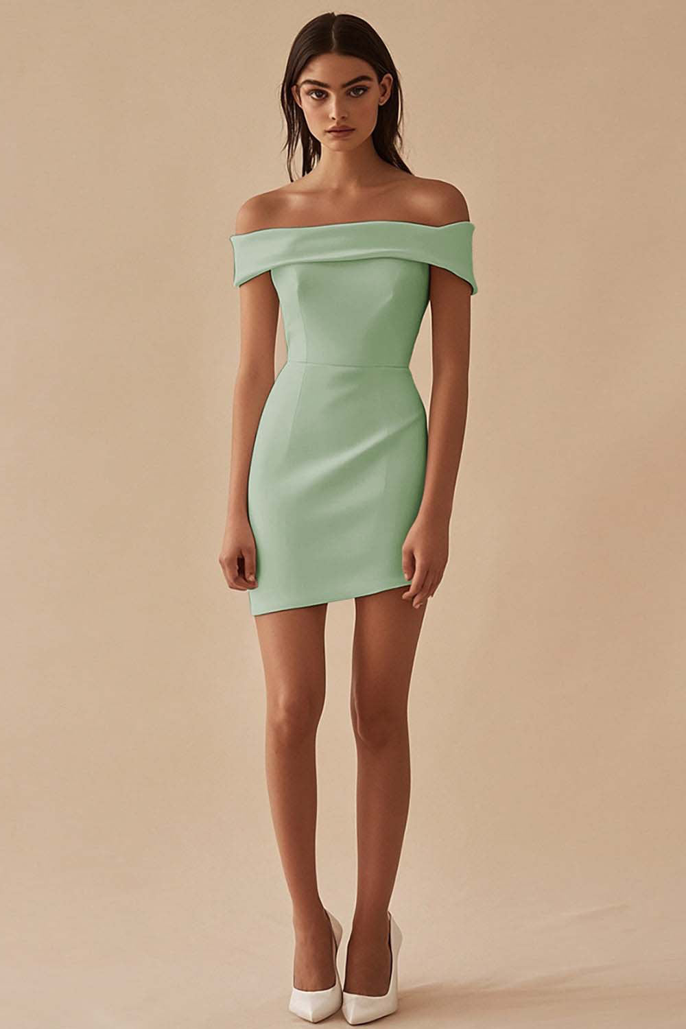 Zapaka Women Matte Satin White Short Graduation Dress Off The Shoulder Sheath Little White Dress, Dusty Sage / US8 Zapaka Women Matte Satin White Short Graduation Dress Off The Shoulder Sheath Little White Dress, Dusty Sage / US8