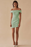 Satin White Off the Shoulder Sheath Short Graduation Dress