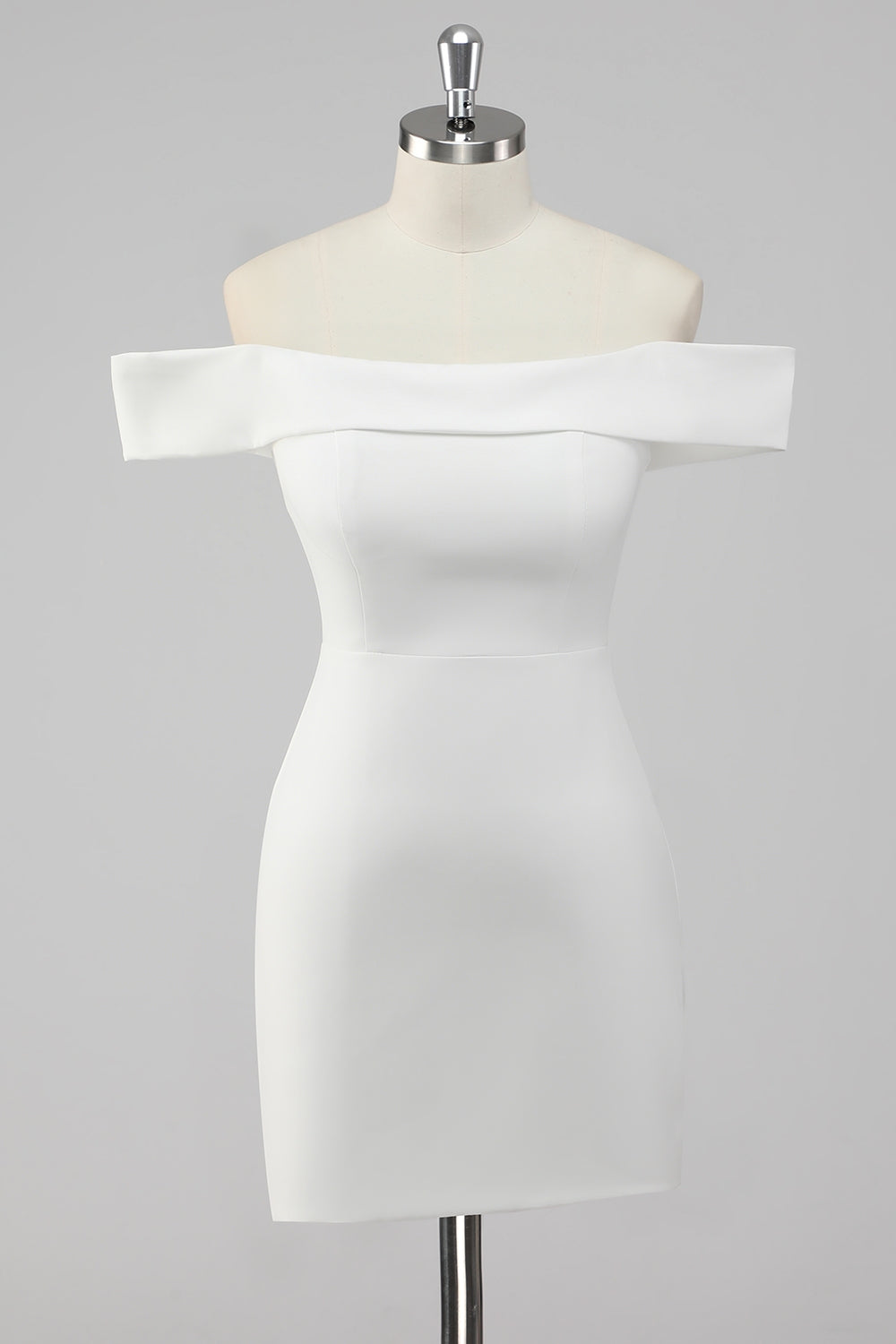Satin White Sheath Off the Shoulder Mini Graduation Dress