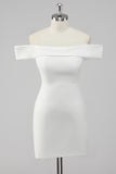 Satin White Sheath Off the Shoulder Mini Graduation Dress