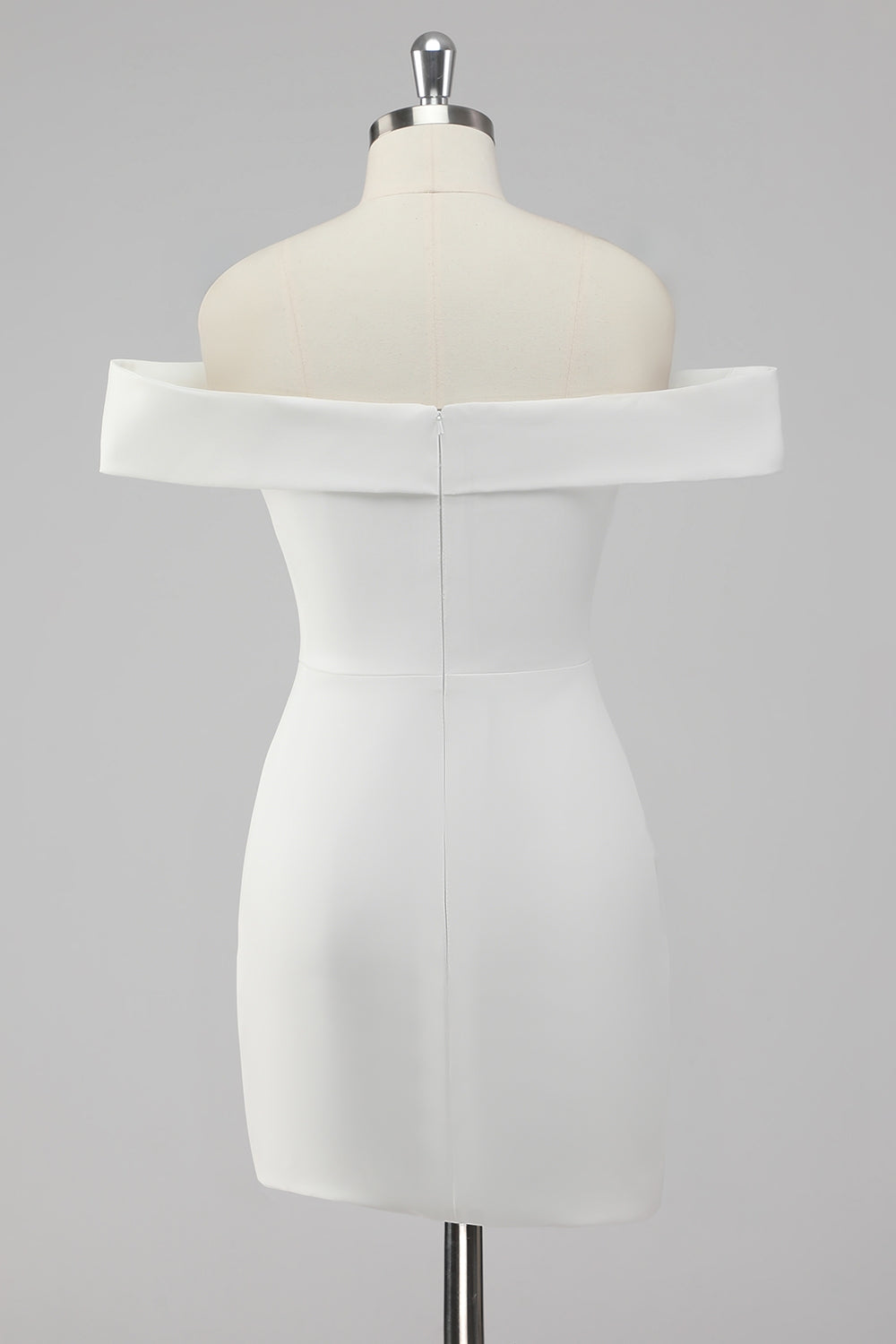 Satin White Sheath Off the Shoulder Mini Graduation Dress