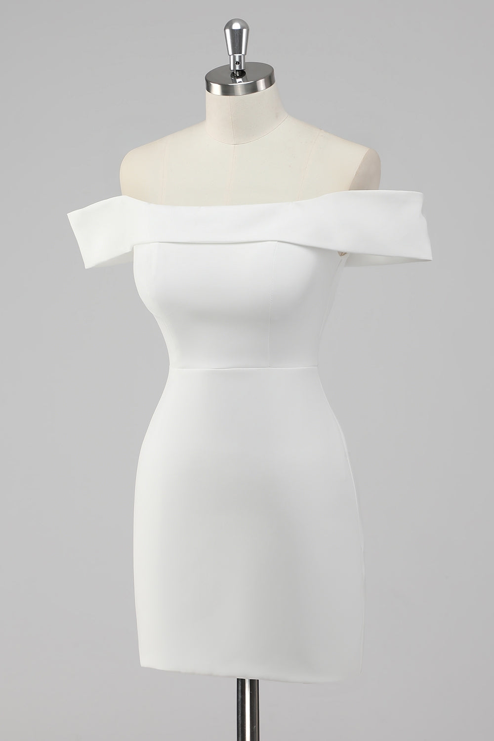 Satin White Sheath Off the Shoulder Mini Graduation Dress