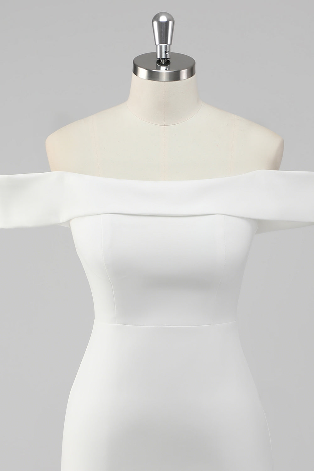 Satin White Sheath Off the Shoulder Mini Graduation Dress