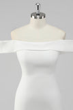Satin White Sheath Off the Shoulder Mini Graduation Dress